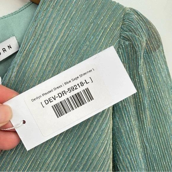 Baltic Born Devlyn Pleated Dress in Blue Sage Shimmer Size L - Picture 10 of 16